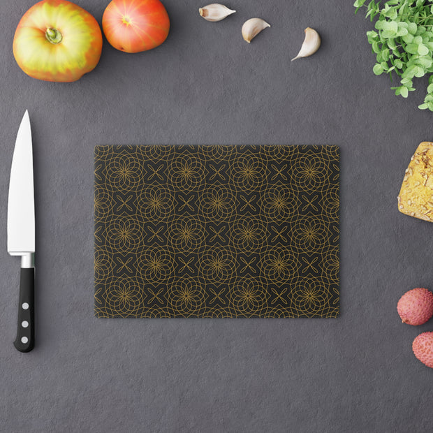 Spirograph Cutting Board  |  Black + Gold