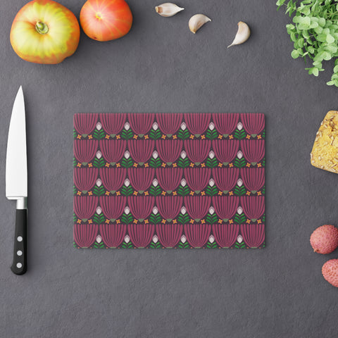 Tulips Tempered Glass Cutting Board  |  Fuchsia + Eggplant