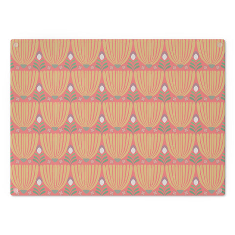 Tulips Tempered Glass Cutting Board  |  Saffron + Vivid Coral