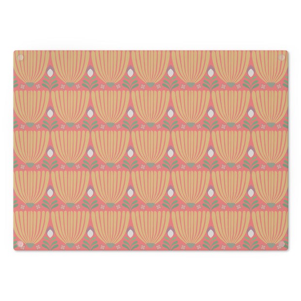 Tulips Tempered Glass Cutting Board  |  Saffron + Vivid Coral
