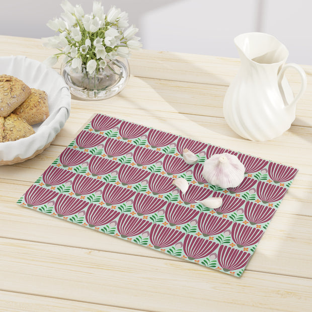 Tulips Tempered Glass Cutting Board  |  Fuchsia