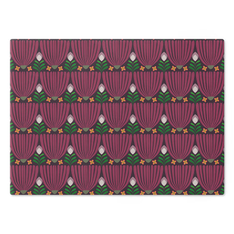 Tulips Tempered Glass Cutting Board  |  Fuchsia + Eggplant