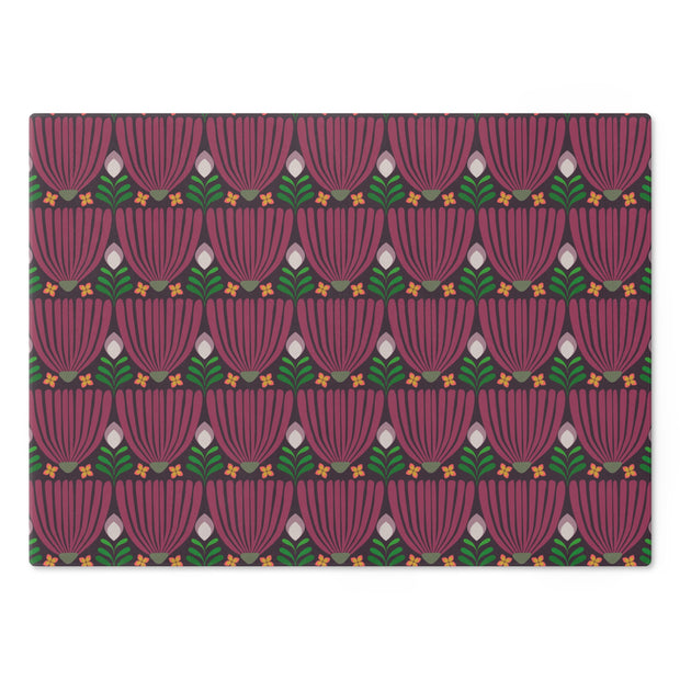 Tulips Tempered Glass Cutting Board  |  Fuchsia + Eggplant