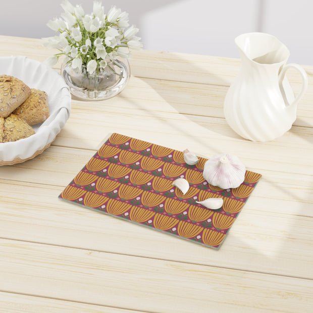 Tulip Tempered Glass Cutting Board  |  Saffron + Fuchsia