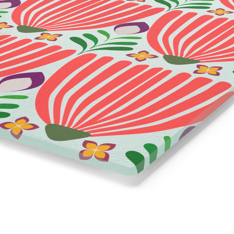 Tulips Tempered Glass Cutting Board  |  Vivid Coral
