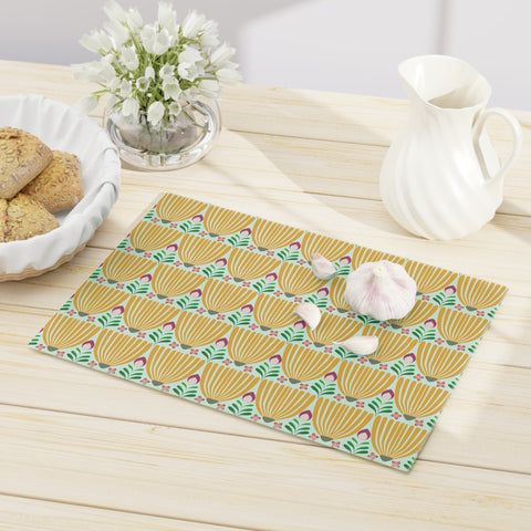 Tulips Tempered Glass Cutting Board  |  Saffron