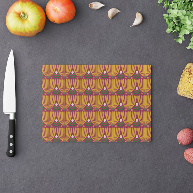 Tulip Tempered Glass Cutting Board  |  Saffron + Fuchsia