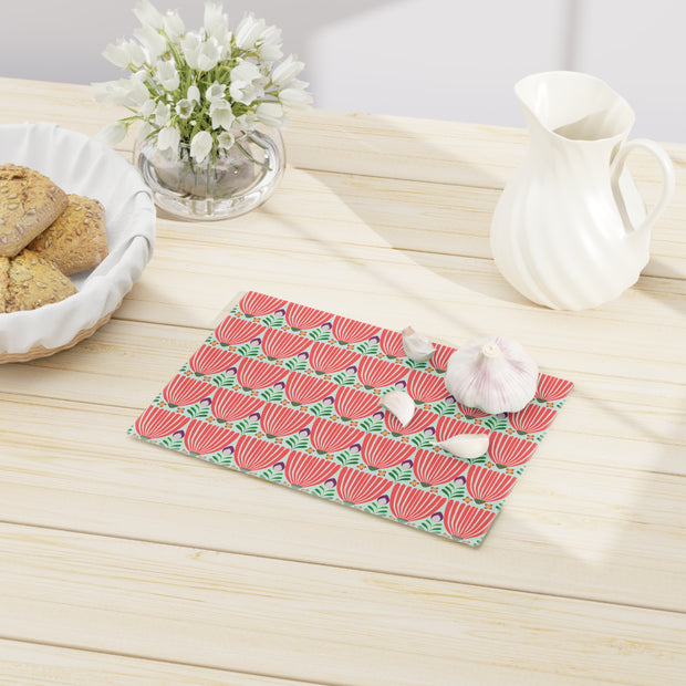 Tulips Tempered Glass Cutting Board  |  Vivid Coral
