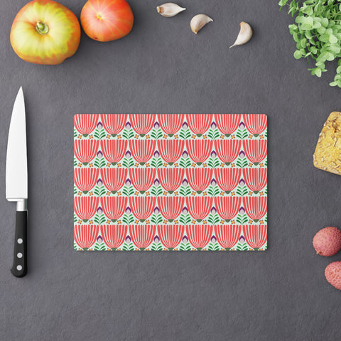 Tulips Tempered Glass Cutting Board  |  Vivid Coral