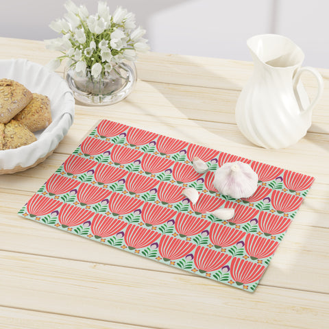 Tulips Tempered Glass Cutting Board  |  Vivid Coral
