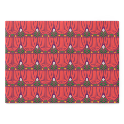 Tulips Tempered Glass Cutting Board  |  Vivid Coral + Fuchsia