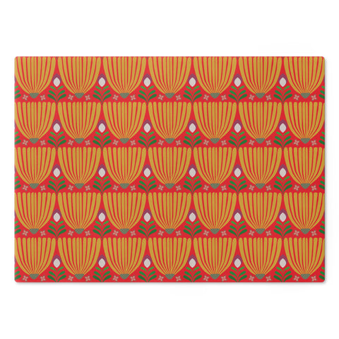 Tulips Tempered Glass Cutting Board  |  Saffron + Vivid Coral