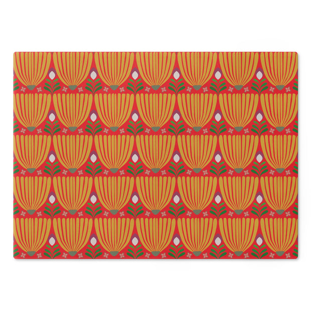 Tulips Tempered Glass Cutting Board  |  Saffron + Vivid Coral