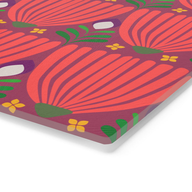 Tulips Tempered Glass Cutting Board  |  Vivid Coral + Fuchsia