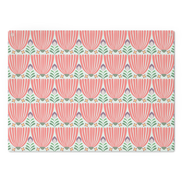 Tulips Tempered Glass Cutting Board  |  Vivid Coral