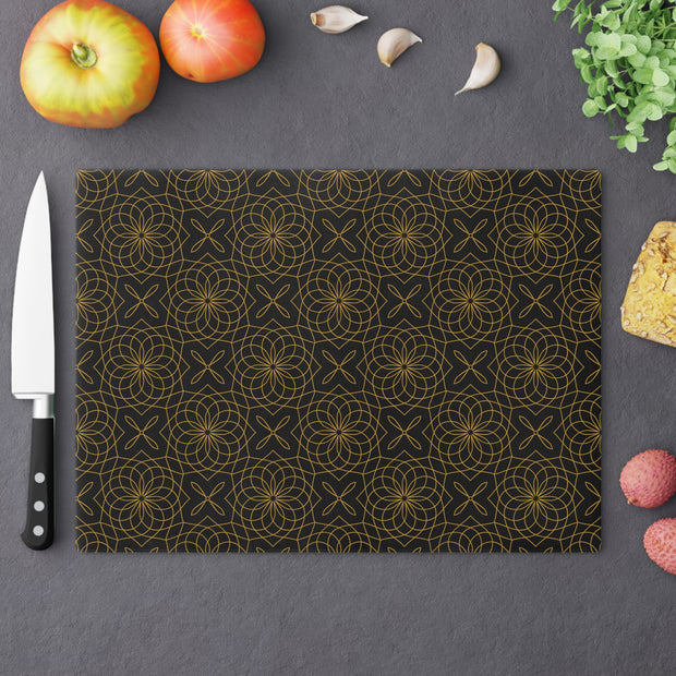 Spirograph Cutting Board  |  Black + Gold