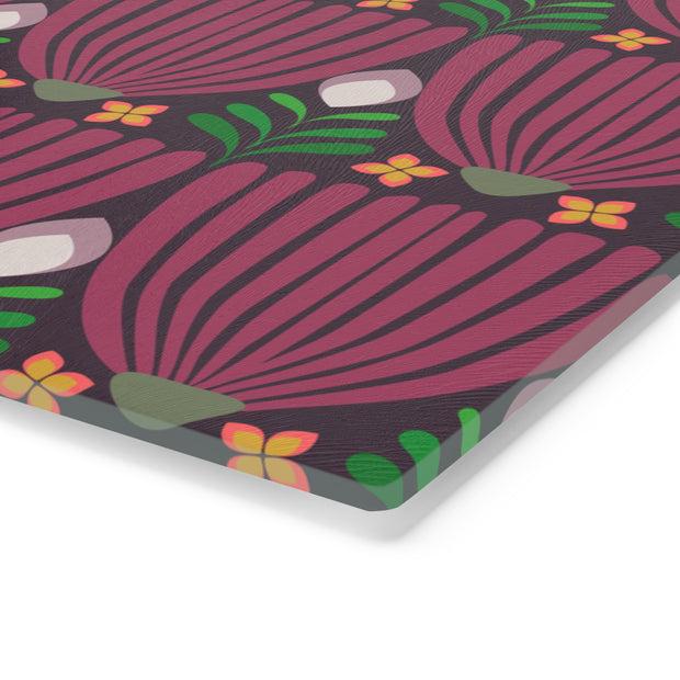 Tulips Tempered Glass Cutting Board  |  Fuchsia + Eggplant